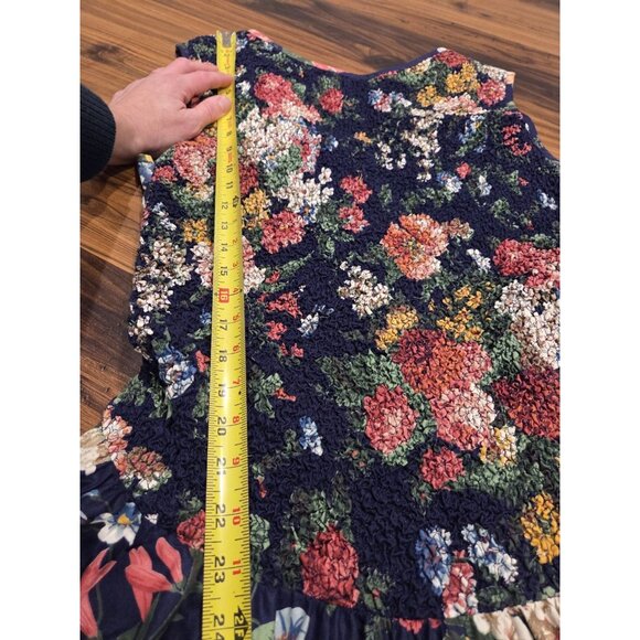 Phoebe VTG Floral Maxi Dress 14 USA Made Navy Cottagecore Drop Waist Textured - Picture 9 of 15